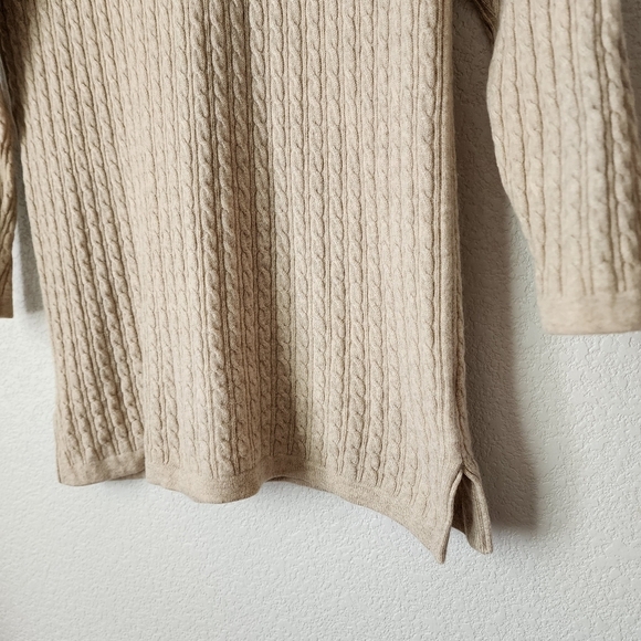 LOCHMERE cable knit cashmere turtleneck sweater in‎ oat size M - Picture 7 of 11